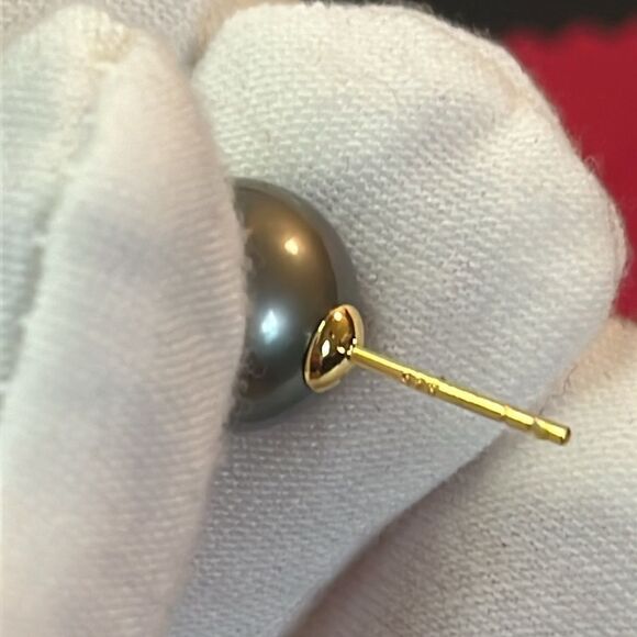 Tahitian Pearl in Vermeil Yellow Gold over 925 Silver Stud Earrings 8-9mm - Picture 5 of 12